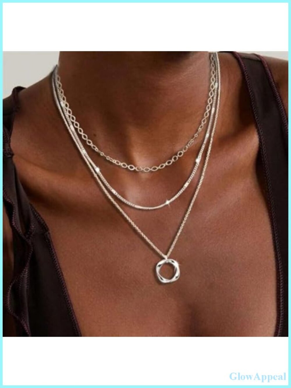 925 Silver 14K Gold Plated Layered Necklace Circle Pendant Adjustable